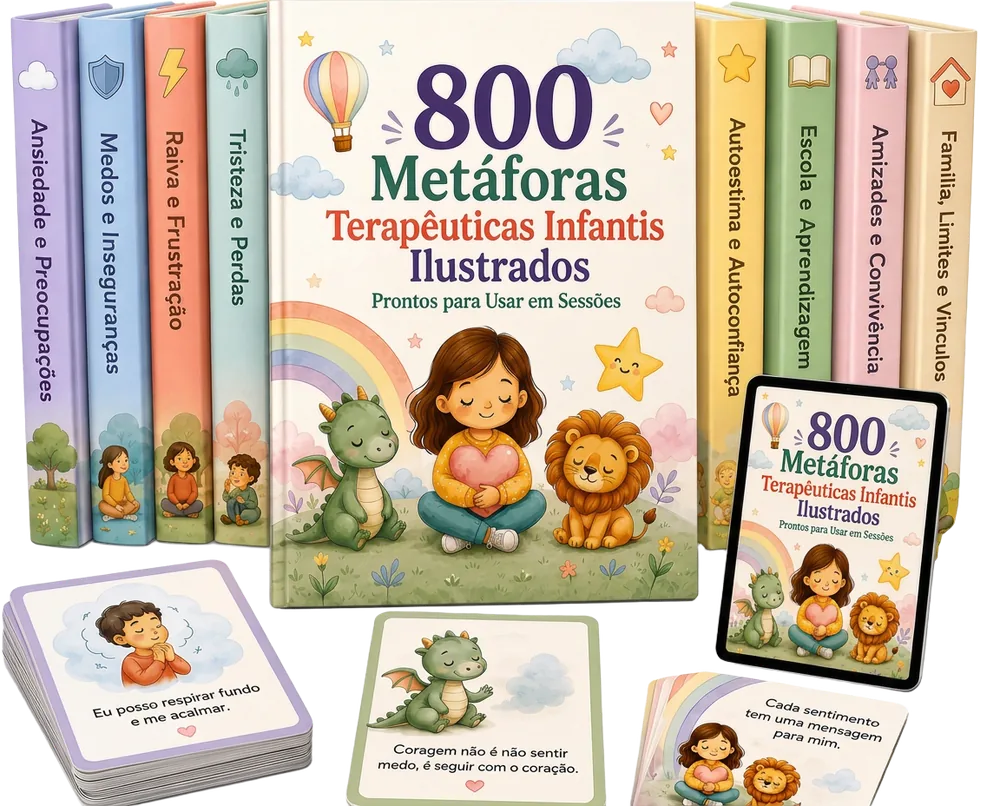 Coleção 800 Metáforas Terapêuticas Infantis Ilustradas: livros por tema, tablet e cards