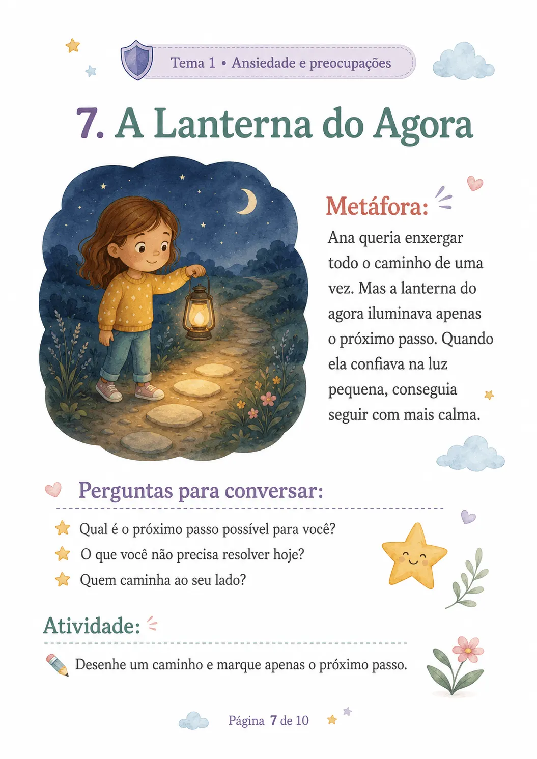 Página 7: A Lanterna do Agora, com metáfora, perguntas e atividade